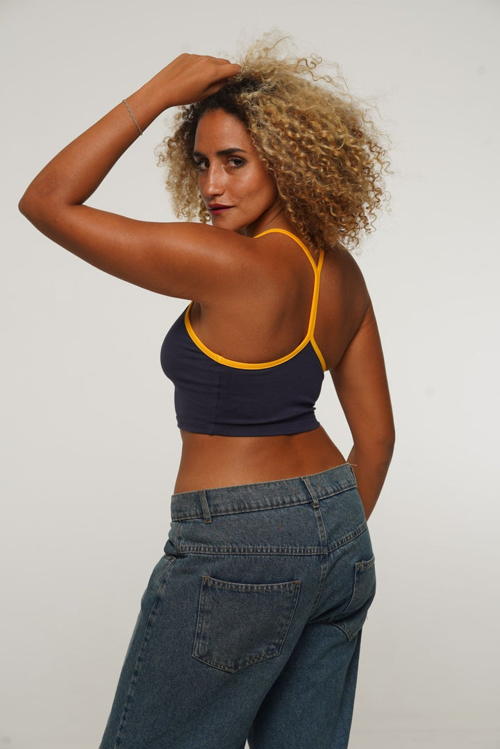 Crop Vest Top in Navy/Mango straps - Manners London