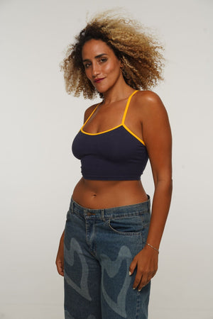 Crop Vest Top in Navy/Mango straps - Manners London