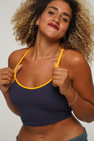 Crop Vest Top in Navy/Mango straps - Manners London