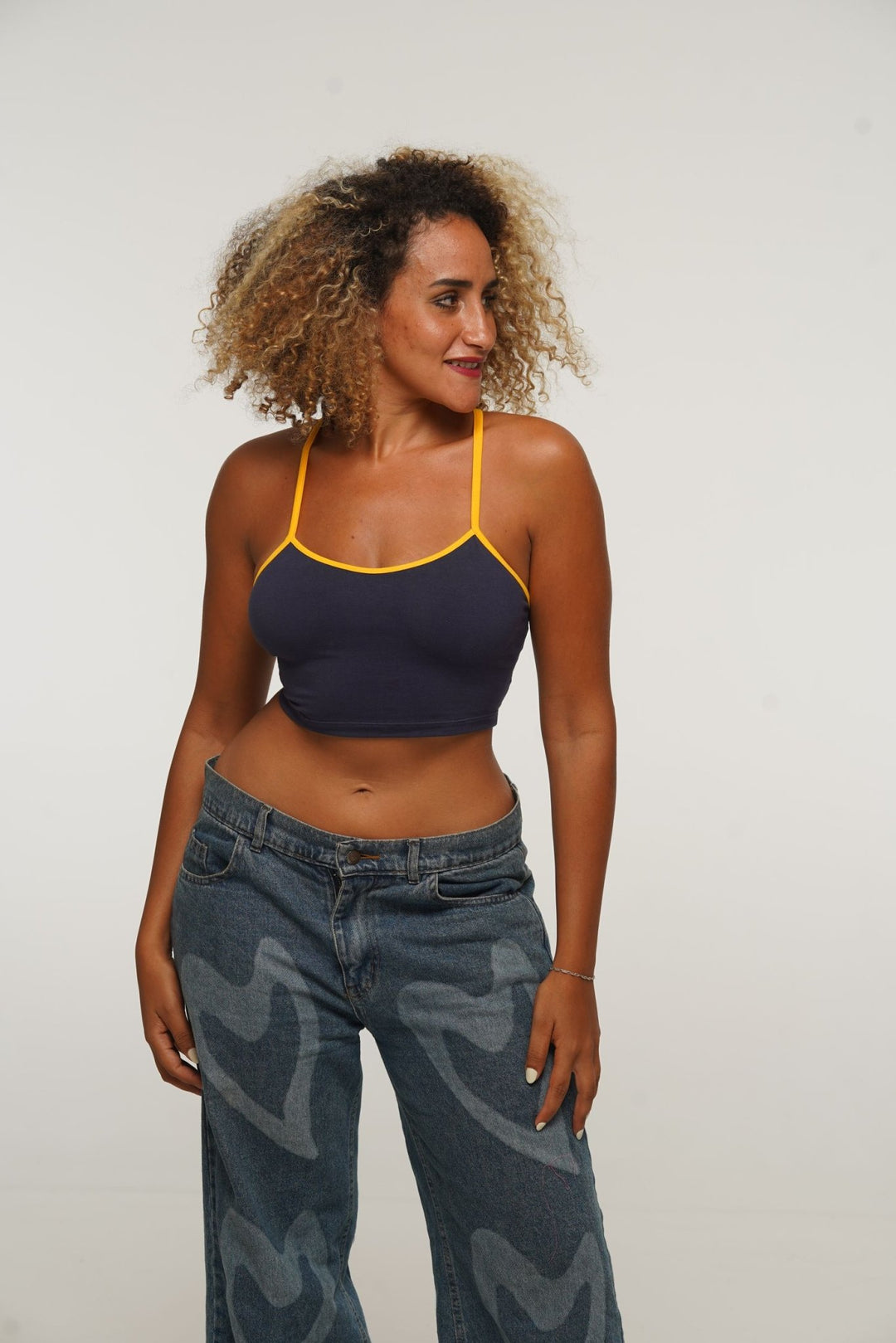 Crop Vest Top in Navy/Mango straps - Manners London