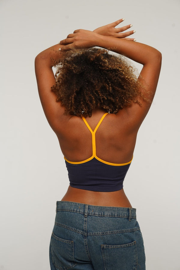 Crop Vest Top in Navy/Mango straps - Manners London