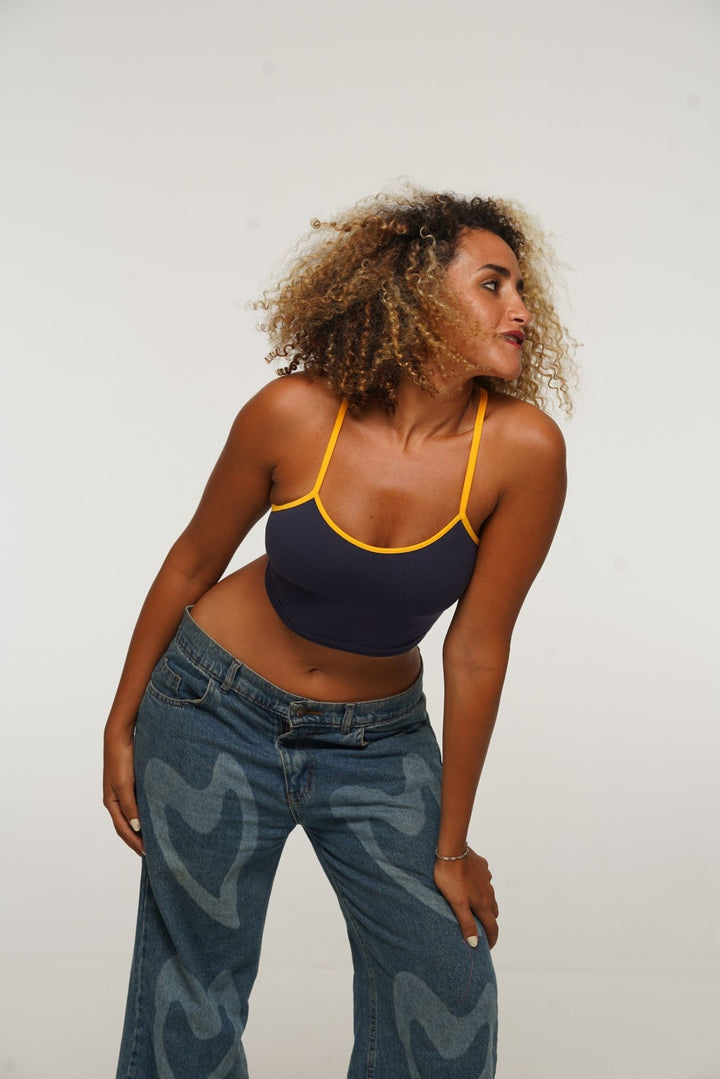 Crop Vest Top in Navy/Mango straps - Manners London