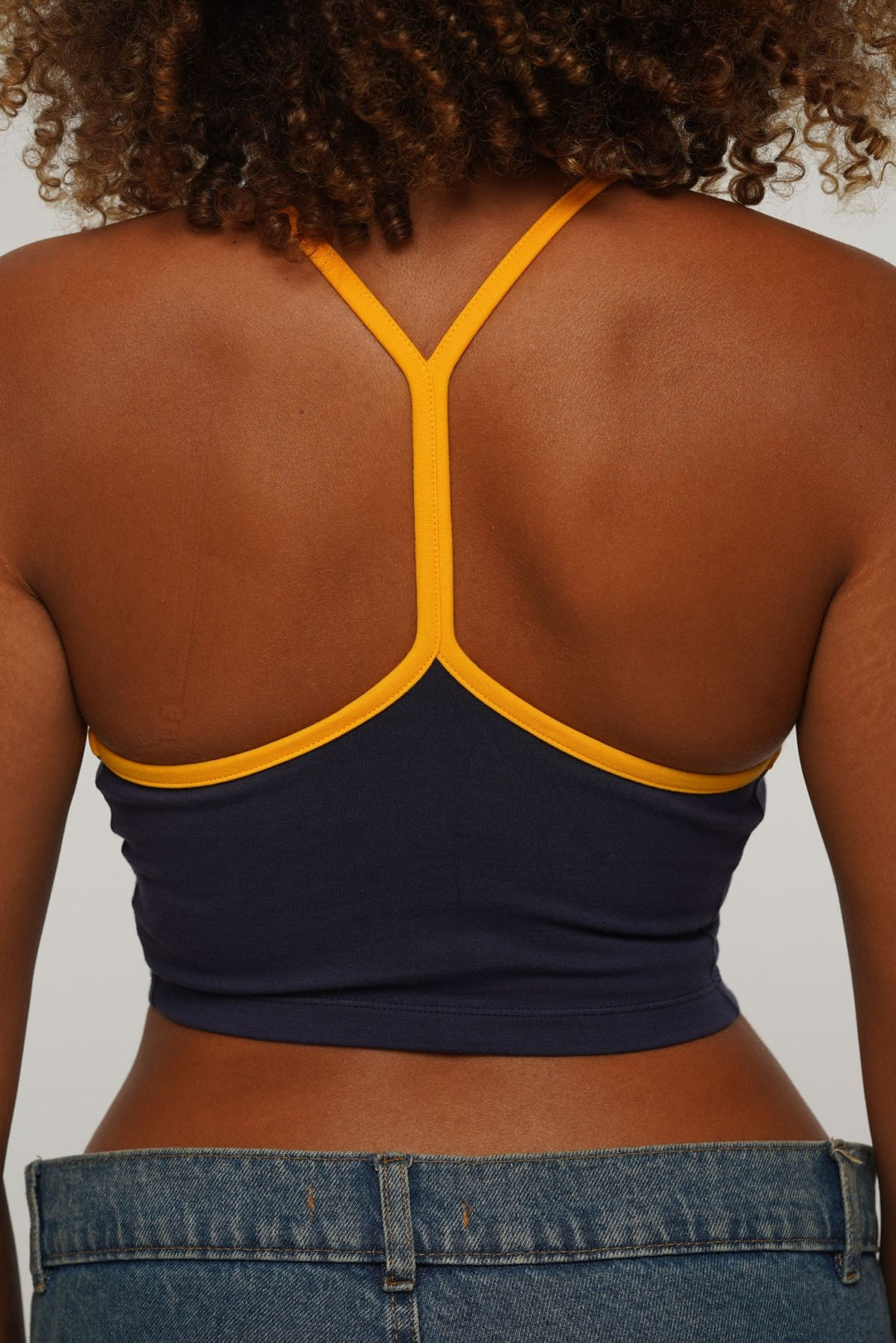 Crop Vest Top in Navy/Mango straps - Manners London