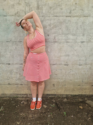 Cross Back Crop Bra In Tomato red on Bubblegum Pink!  - Manners London