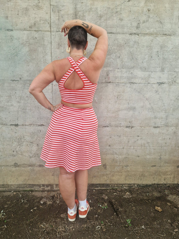 Cross Back Crop Bra In Tomato red on Bubblegum Pink!  - Manners London