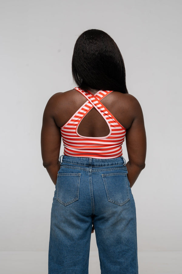 Cross Back Crop Bra In Tomato red on Bubblegum Pink!  - Manners London