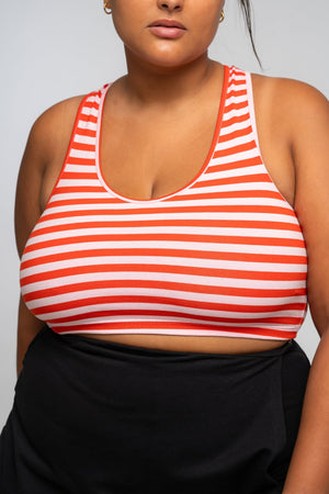 Cross Back Crop Bra In Tomato red on Bubblegum Pink!  - Manners London