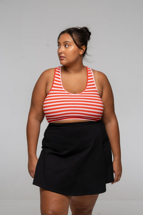 Cross Back Crop Bra In Tomato red on Bubblegum Pink!  - Manners London