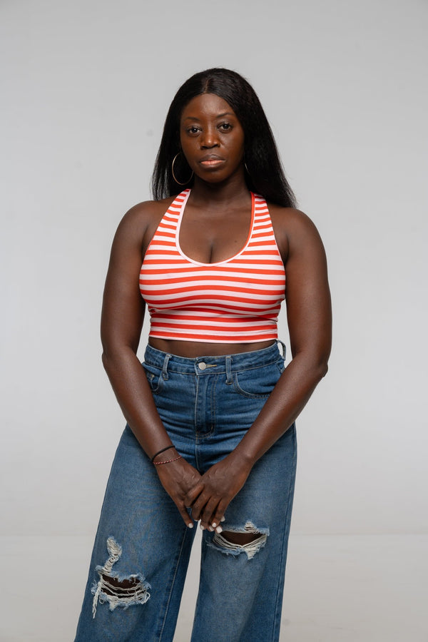 Cross Back Crop Bra In Tomato red on Bubblegum Pink!  - Manners London