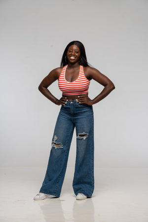 Cross Back Crop Bra In Tomato red on Bubblegum Pink!  - Manners London