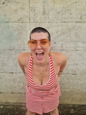 Cross Back Crop Bra In Tomato red on Bubblegum Pink!  - Manners London