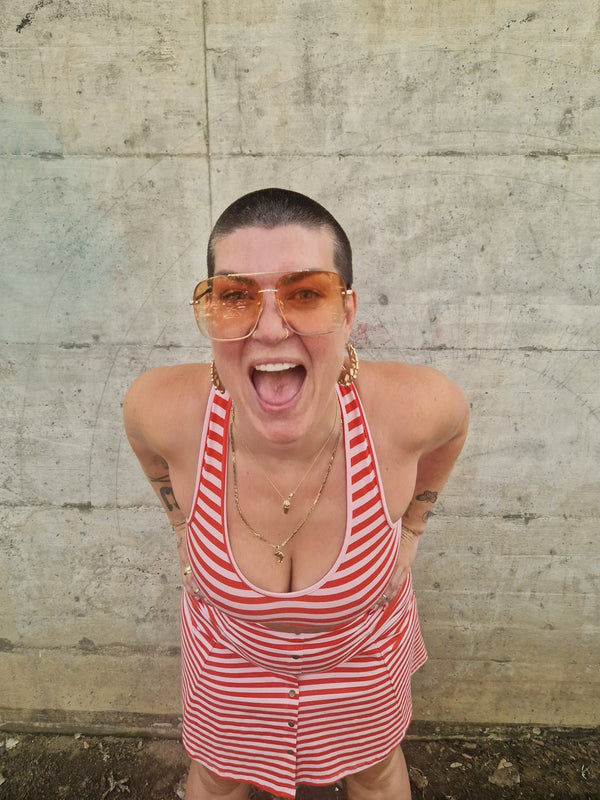 Cross Back Crop Bra In Tomato red on Bubblegum Pink!  - Manners London