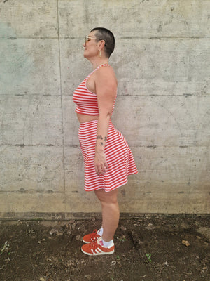 Cross Back Crop Bra In Tomato red on Bubblegum Pink!  - Manners London