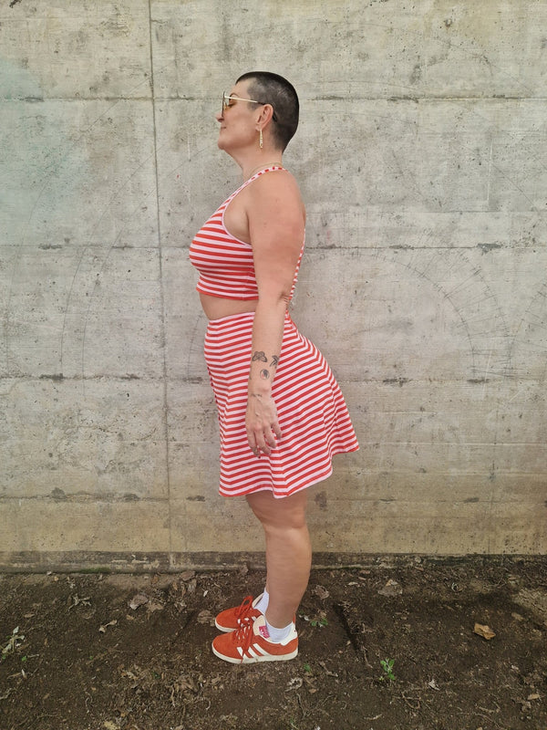 Cross Back Crop Bra In Tomato red on Bubblegum Pink!  - Manners London