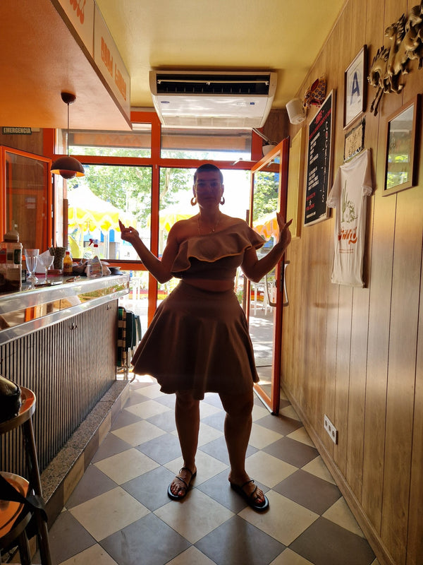 Diida 3 - Way Crop Top in Dust/Mango Edge - Manners London