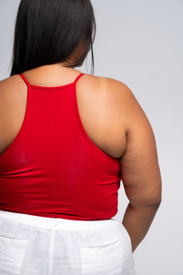 EKA Racer Crop in Pomegranate Red - Manners London