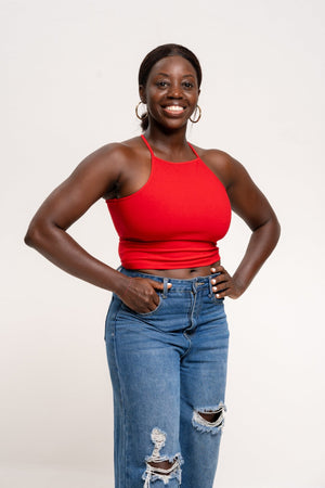 EKA Racer Crop in Pomegranate Red - Manners London