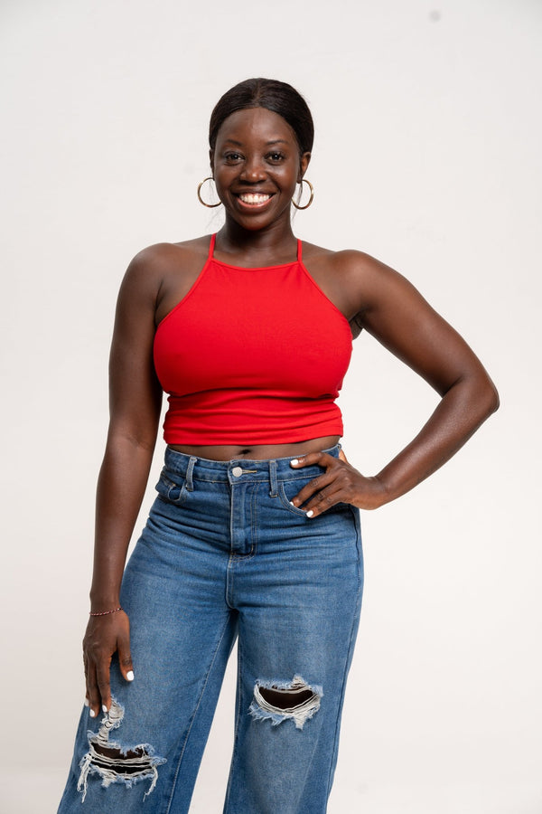 EKA Racer Crop in Pomegranate Red - Manners London