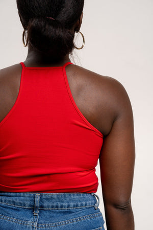 EKA Racer Crop in Pomegranate Red - Manners London