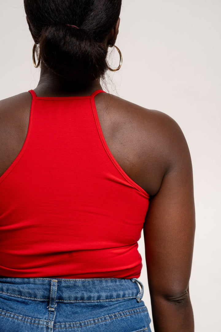 EKA Racer Crop in Pomegranate Red - Manners London