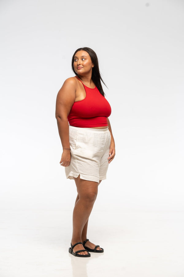 EKA Racer Crop in Pomegranate Red - Manners London