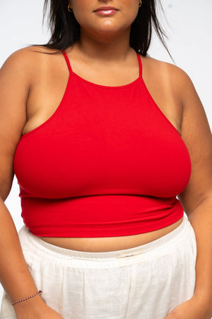 EKA Racer Crop in Pomegranate Red - Manners London