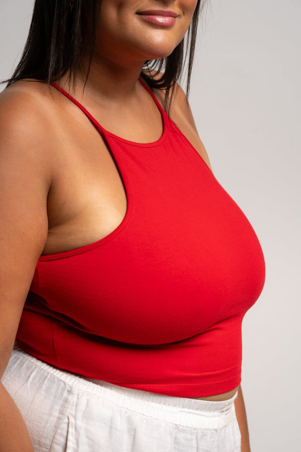 EKA Racer Crop in Pomegranate Red - Manners London