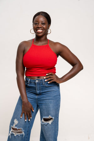 EKA Racer Crop in Pomegranate Red - Manners London