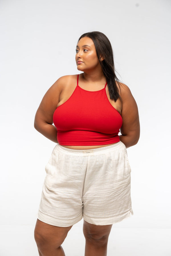 EKA Racer Crop in Pomegranate Red - Manners London