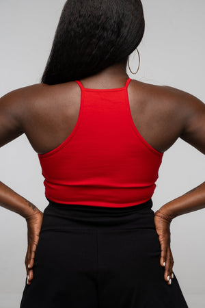 EKA Racer Full Length Top in Pomegranate Red - Manners London