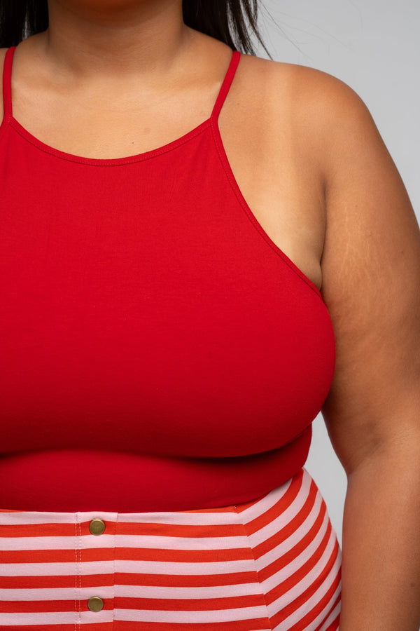 EKA Racer Full Length Top in Pomegranate Red - Manners London