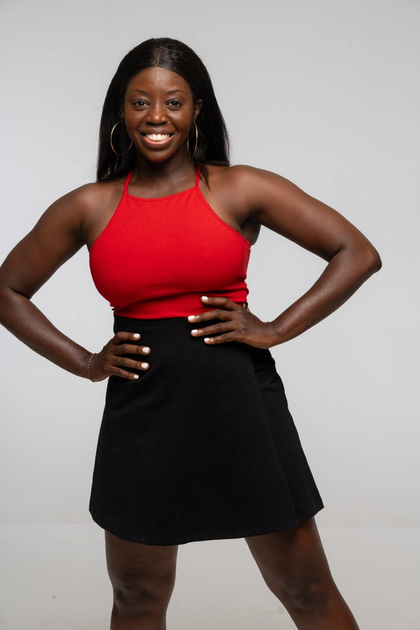 EKA Racer Full Length Top in Pomegranate Red - Manners London