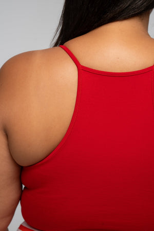 EKA Racer Full Length Top in Pomegranate Red - Manners London