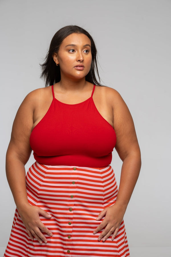 EKA Racer Full Length Top in Pomegranate Red - Manners London