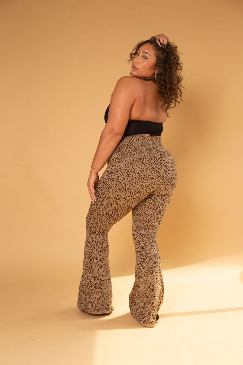 Faiza Flare Trousers Petite in Classic Leopard - Manners London