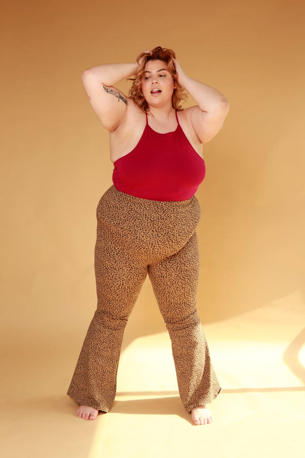Faiza Flare Trousers Petite in Classic Leopard - Manners London