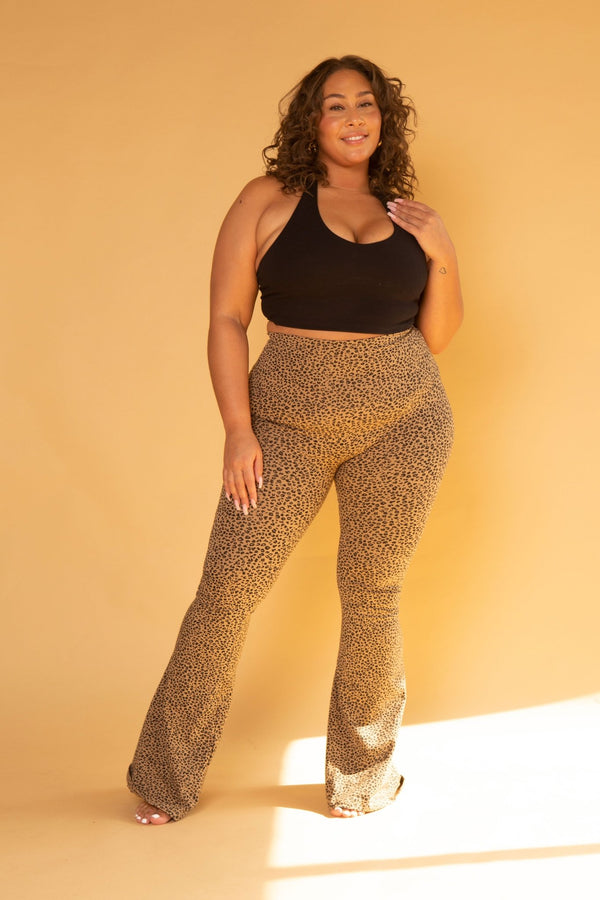 Faiza Flare Trousers Petite in Classic Leopard - Manners London