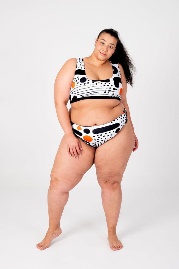 Flip - it Swim 4 - way Reversible Crop Top Regular In Cuppa Print and Black - Manners London