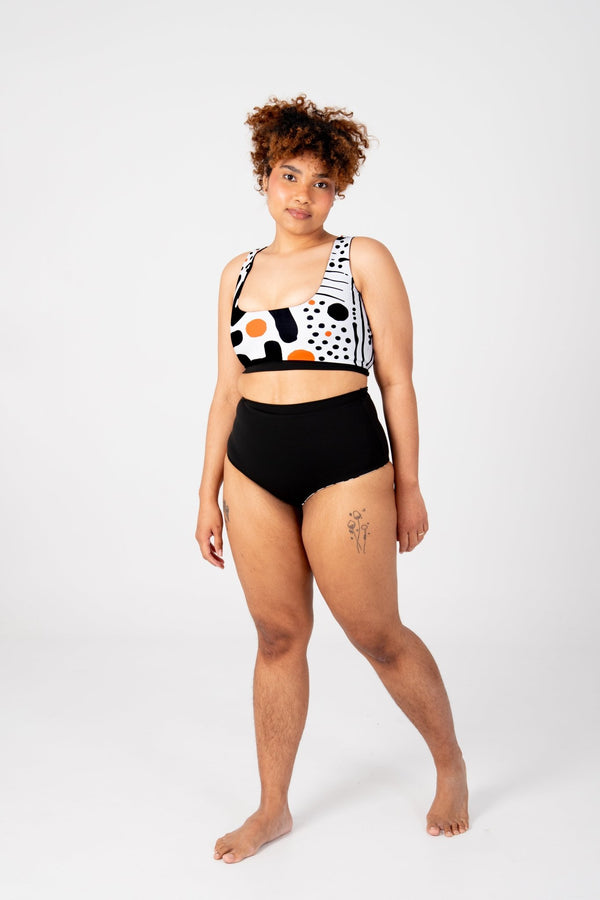 Flip - it Swim 4 - way Reversible Crop Top Regular In Cuppa Print and Black - Manners London