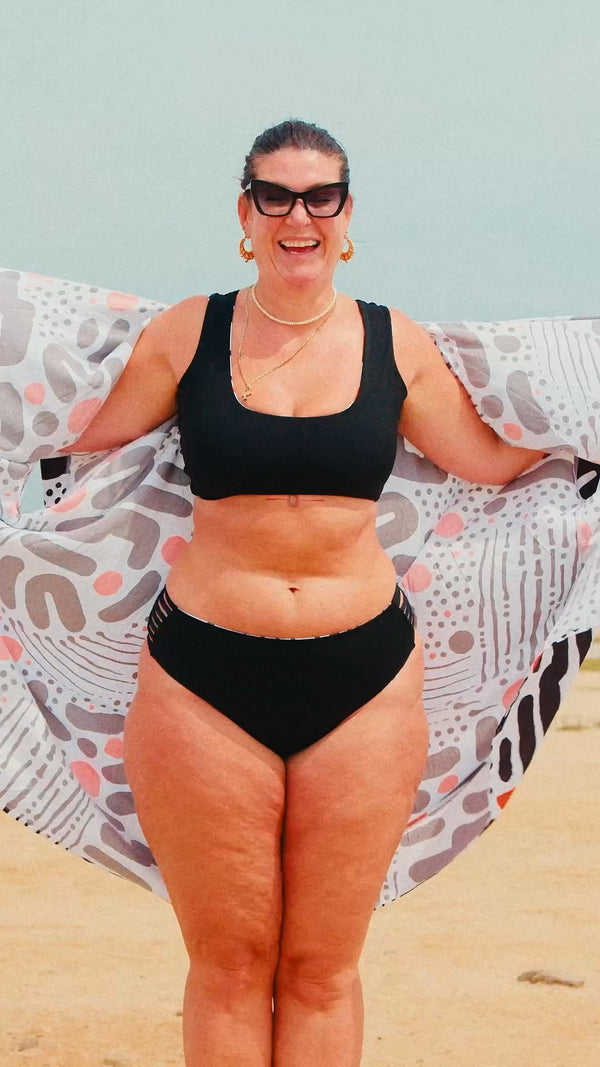 Flip - it Swim 4 - way Reversible Crop Top Regular In Cuppa Print and Black - Manners London