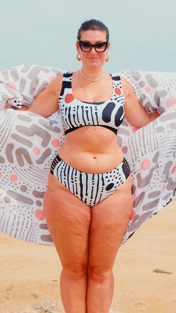 Flip - it Swim 4 - way Reversible Crop Top Regular In Cuppa Print and Black - Manners London