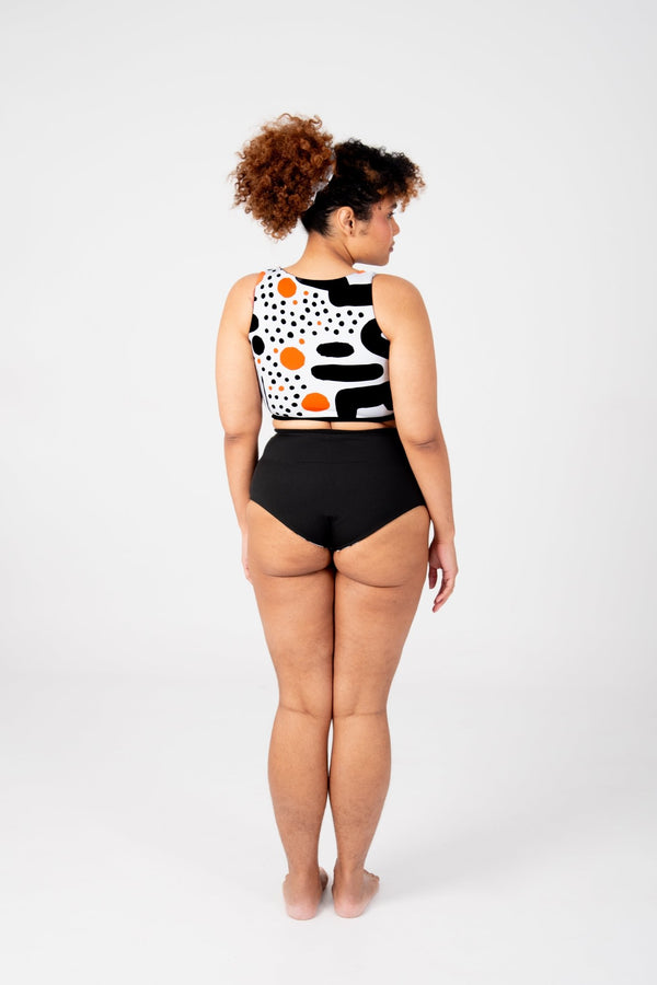 Flip - it Swim 4 - way Reversible Crop Top Regular In Cuppa Print and Black - Manners London