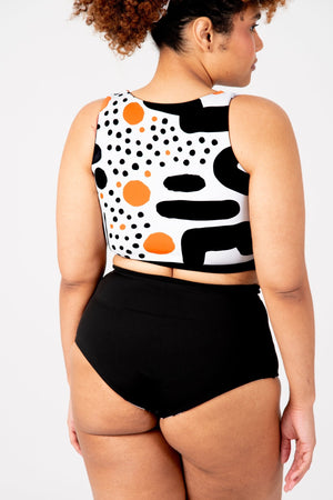 Flip - it Swim 4 - way Reversible Crop Top Regular In Cuppa Print and Black - Manners London