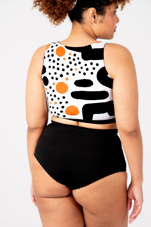 Flip - it Swim 4 - way Reversible Crop Top Regular In Cuppa Print and Black - Manners London