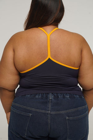 Full Length Vest Top T - Back in Navy/Mango straps - Manners London