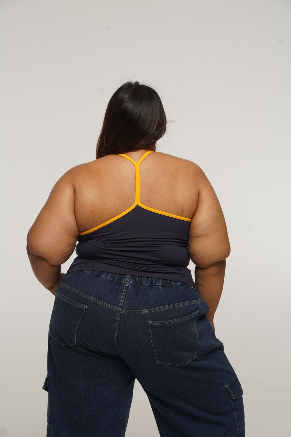 Full Length Vest Top T - Back in Navy/Mango straps - Manners London