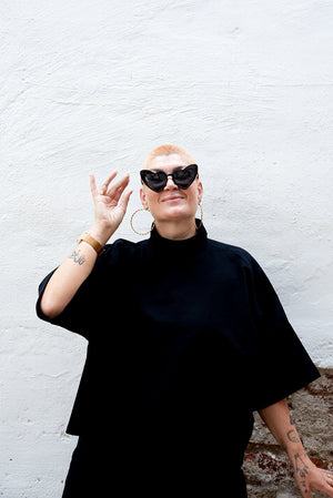 Funnel Neck Oversized Crop Tee in Black - Manners London