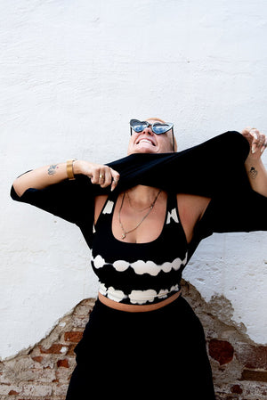 Funnel Neck Oversized Crop Tee in Black - Manners London