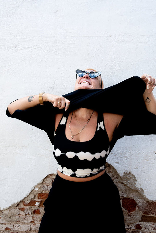 Funnel Neck Oversized Crop Tee in Black - Manners London