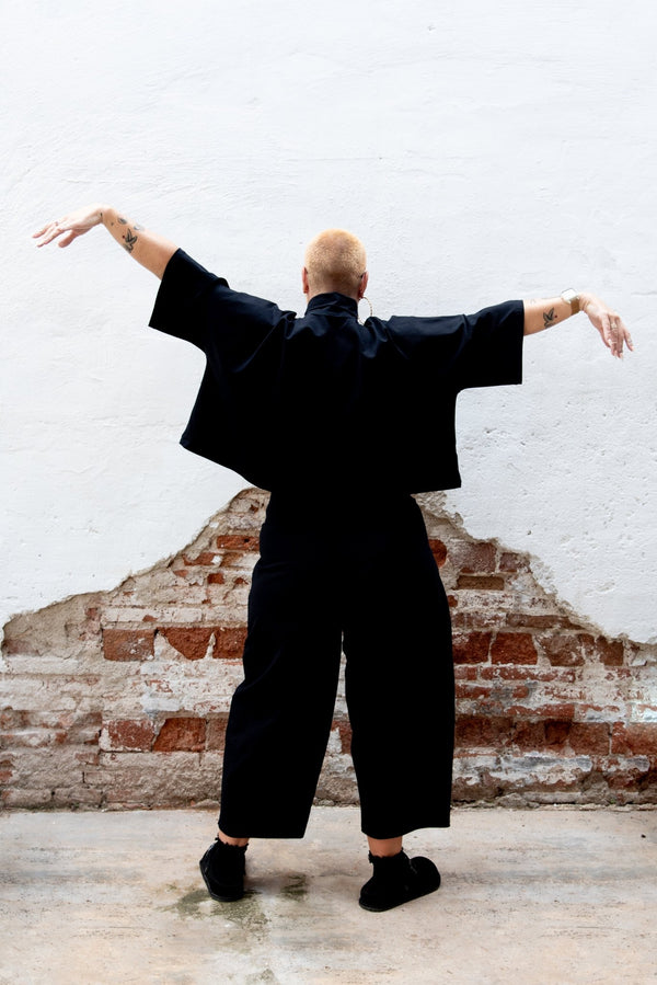 Funnel Neck Oversized Crop Tee in Black - Manners London